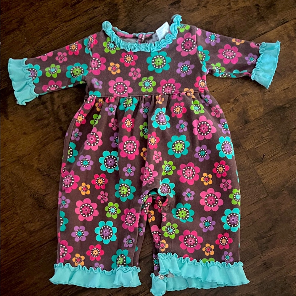 Tara Collection Floral Romper with Ruffle Trim